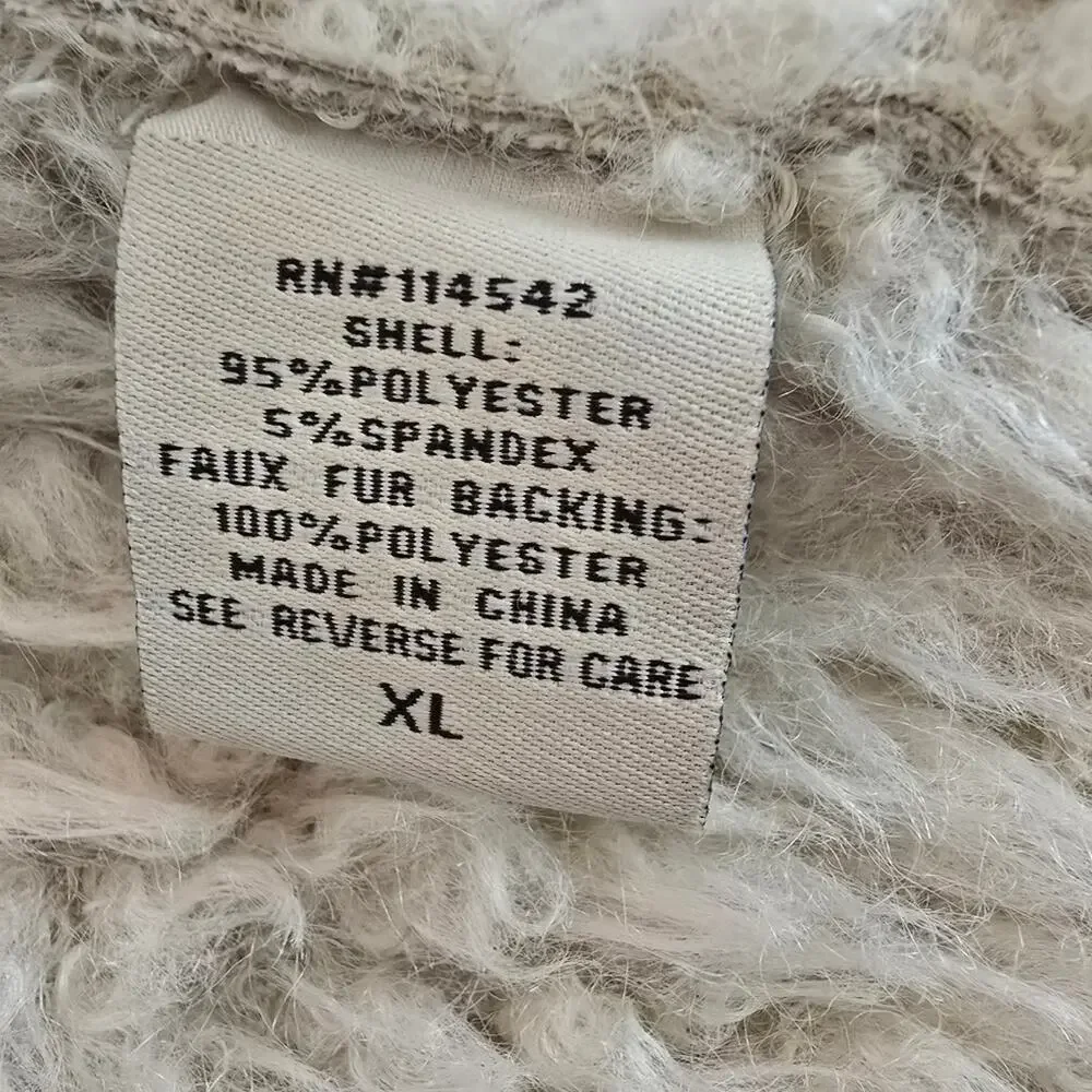 Y2K Women’s XL Faux Shearling Moto Jacket Cream Beige Cozy Winter Biker Coat